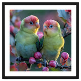 Two Lovebirds On A Branch Surrounded By Berries thumbnail