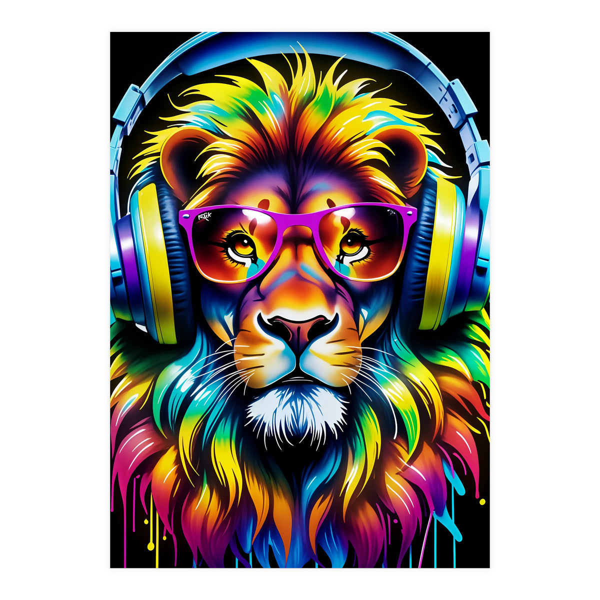 A Lion In Glasses Listens To Music (Print Only)