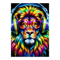 A Lion In Glasses Listens To Music (Print Only)