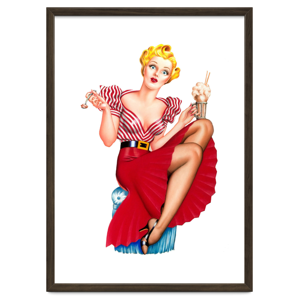 Pinup Blonde Posing With Ice Cream