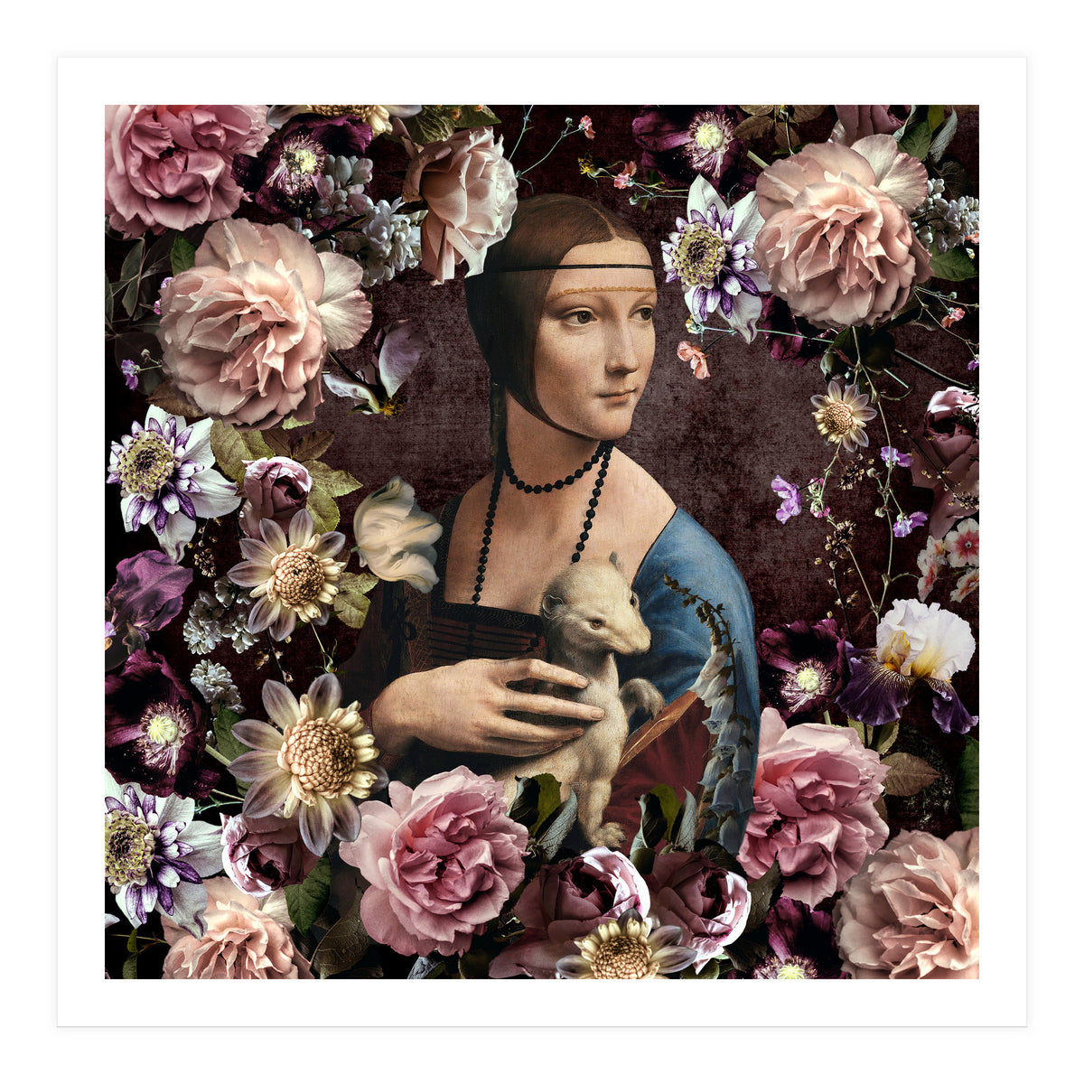 Woman with Ermine And flowers  (Print Only)