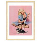 Sexy Pinup Girl Playing With Her Cat thumbnail