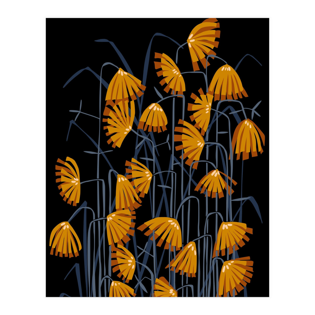 Linocut flower meadow black (Print Only)