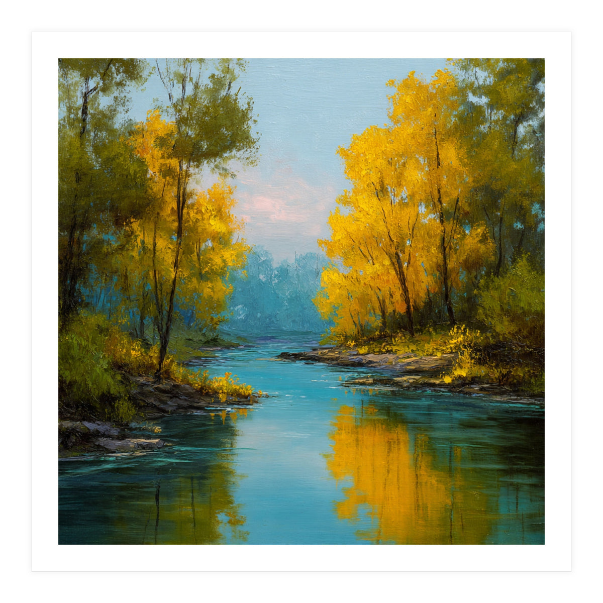 Serene Autumn River Landscape (Print Only)