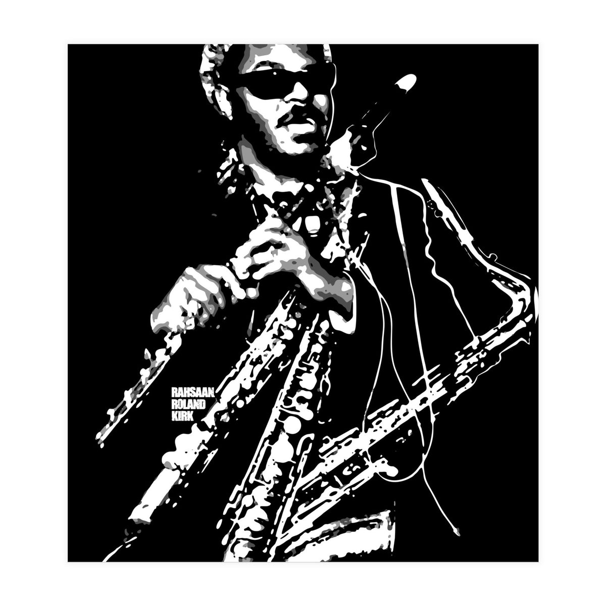 Rahsaan Roland Kirk American Jazz Multi-Instrumentalist in Grayscale (Print Only)