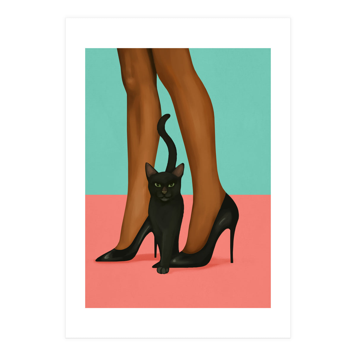 Woman In Heels With Black Cat (Print Only)
