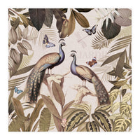Vintage Sepia Exotic Peacocks Jungle (Print Only)
