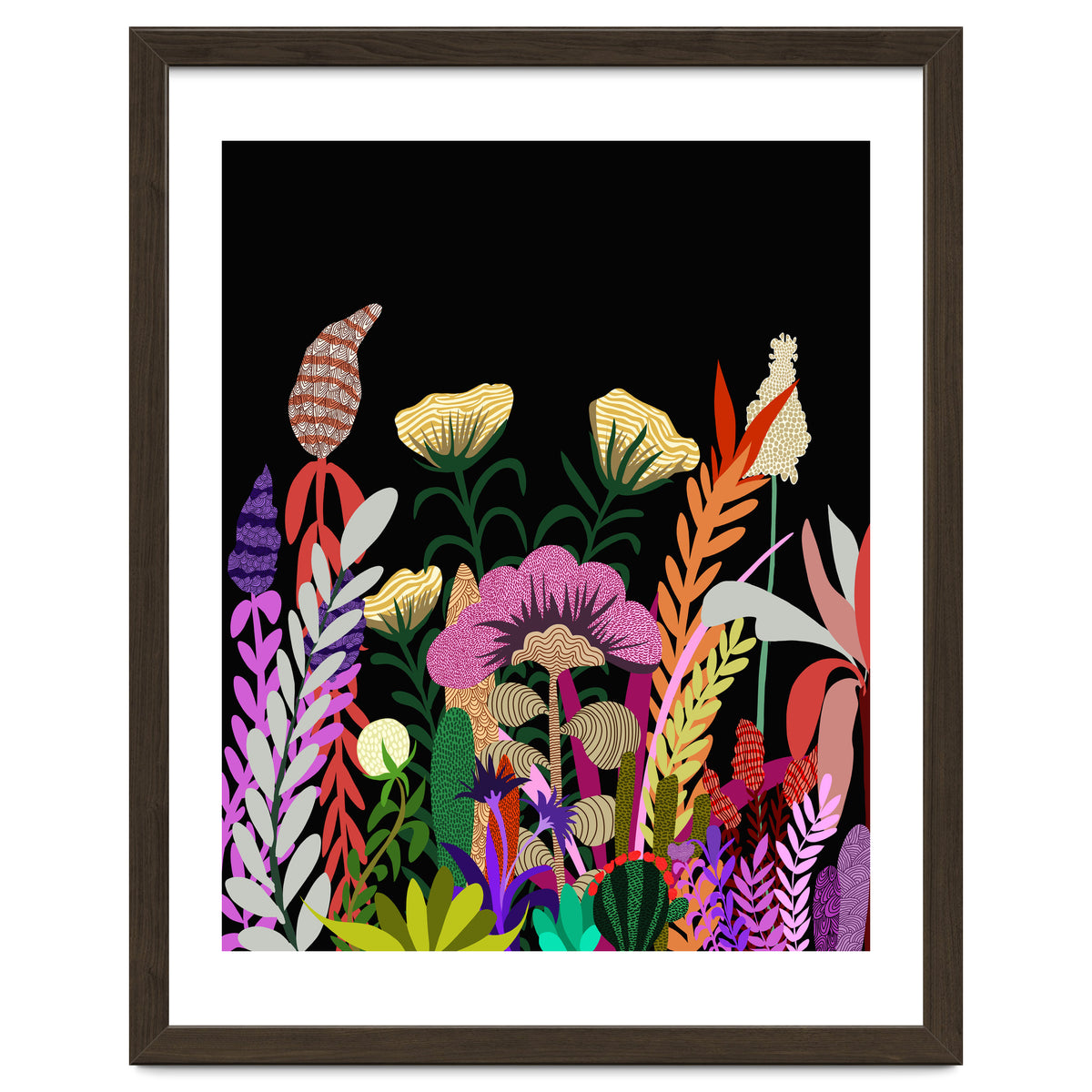 Dark Garden, Eclectic Bold Floral Botanical Nature, Colorful Mystery Bohemian Flowers Plants
