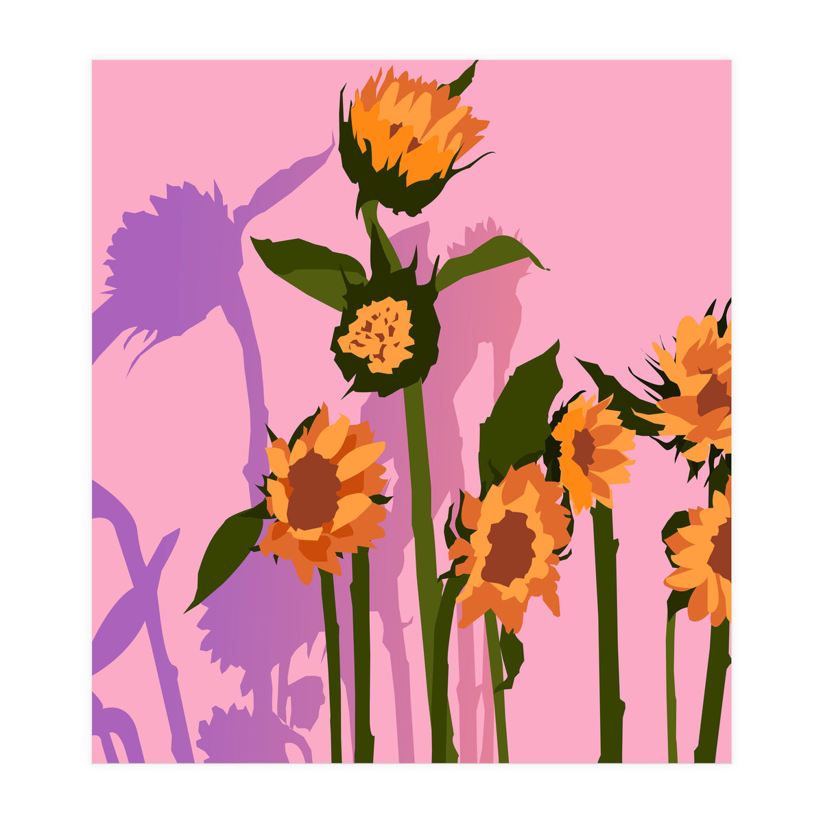 Golden Sunflowers Inside, Botanical Nature Floral Plants Painting, Blush Meadow Blossom Spring, Summer Bohemian Eclectic Positivity (Print Only)