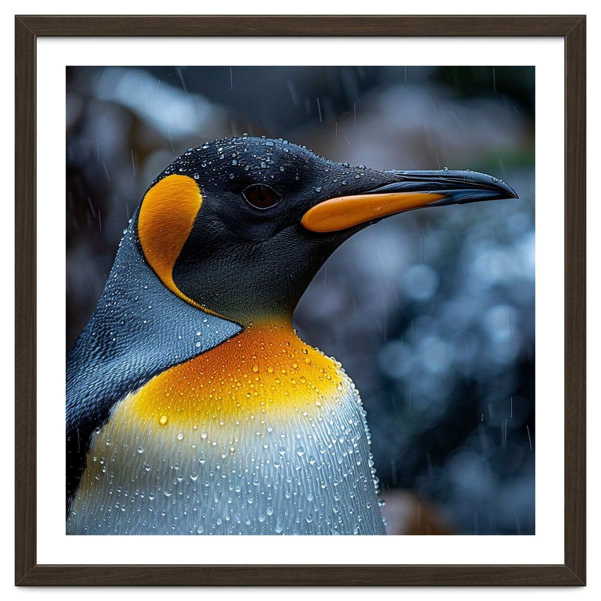 Close Up Of King Penguin In The Rain