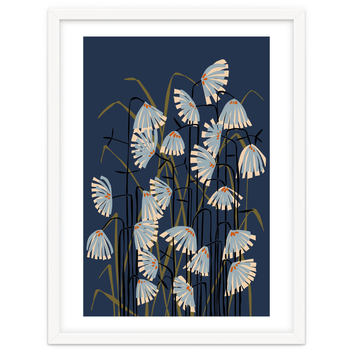 Linocut flower meadow blue