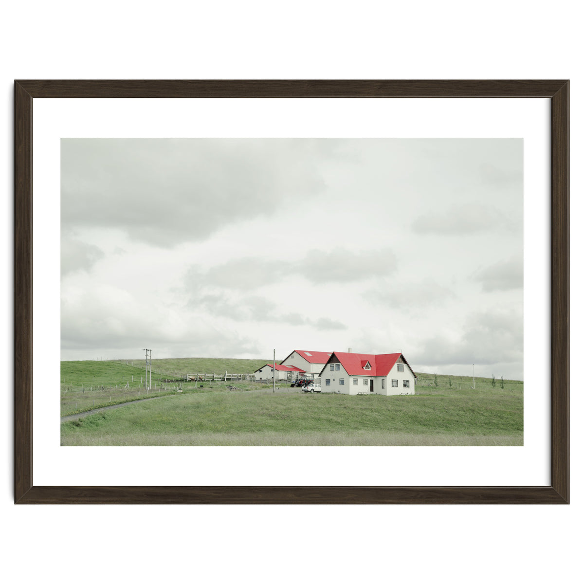 Red roof house on the green hill - Iceland