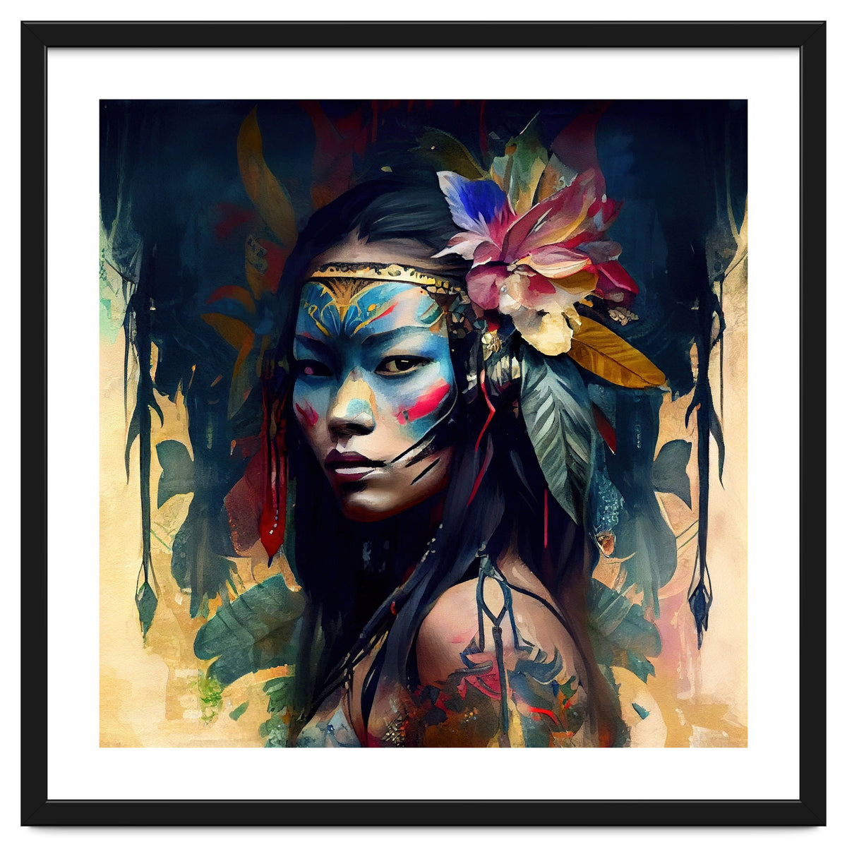 Floral Native Asian Warrior Portrait