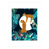 Over The Moon, Leopard In Love, Jungle Wildlife Tropical Tiger Botanical, Nature Cat Dark Animals (Print Only) thumbnail