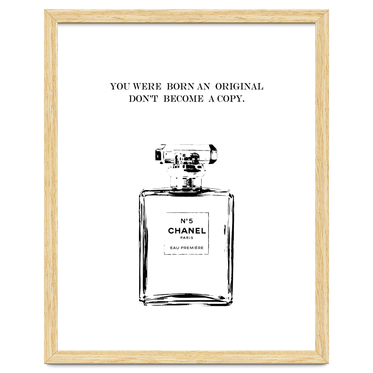 Born Original, Fashion Perfume Bottle Quote Art, Coco Chanel, Chic Decor