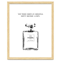 Born Original, Fashion Perfume Bottle Quote Art, Coco Chanel, Chic Decor