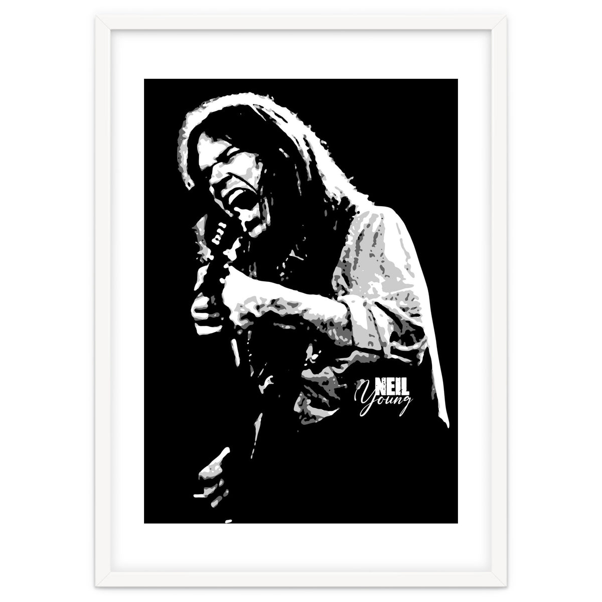 Neil Young Musician Legend in Grayscale 2