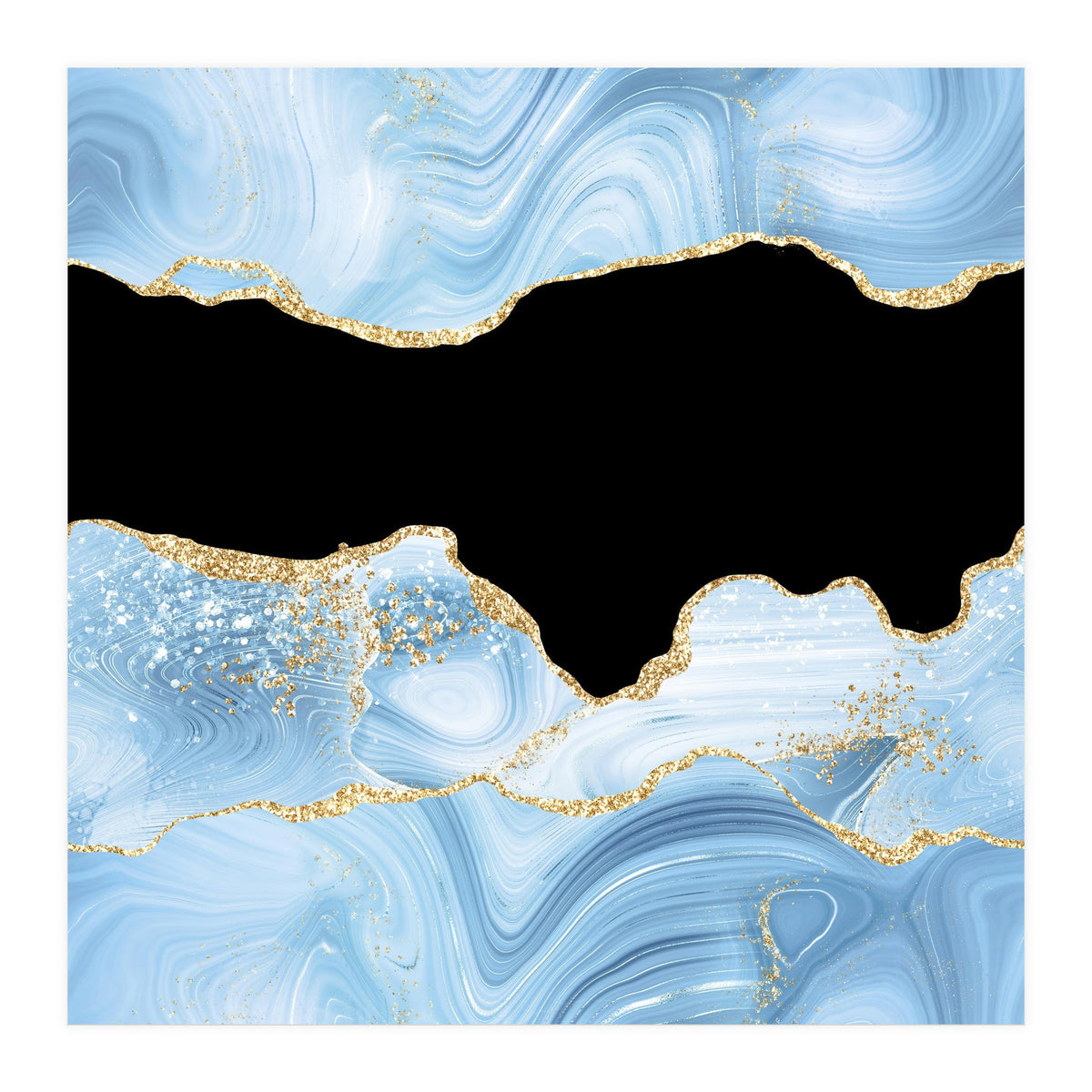 Blue & Gold Glitter Agate Texture 03  (Print Only)
