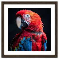 Scarlet Macaw Parrot Detailed Feather Close Up Portrait