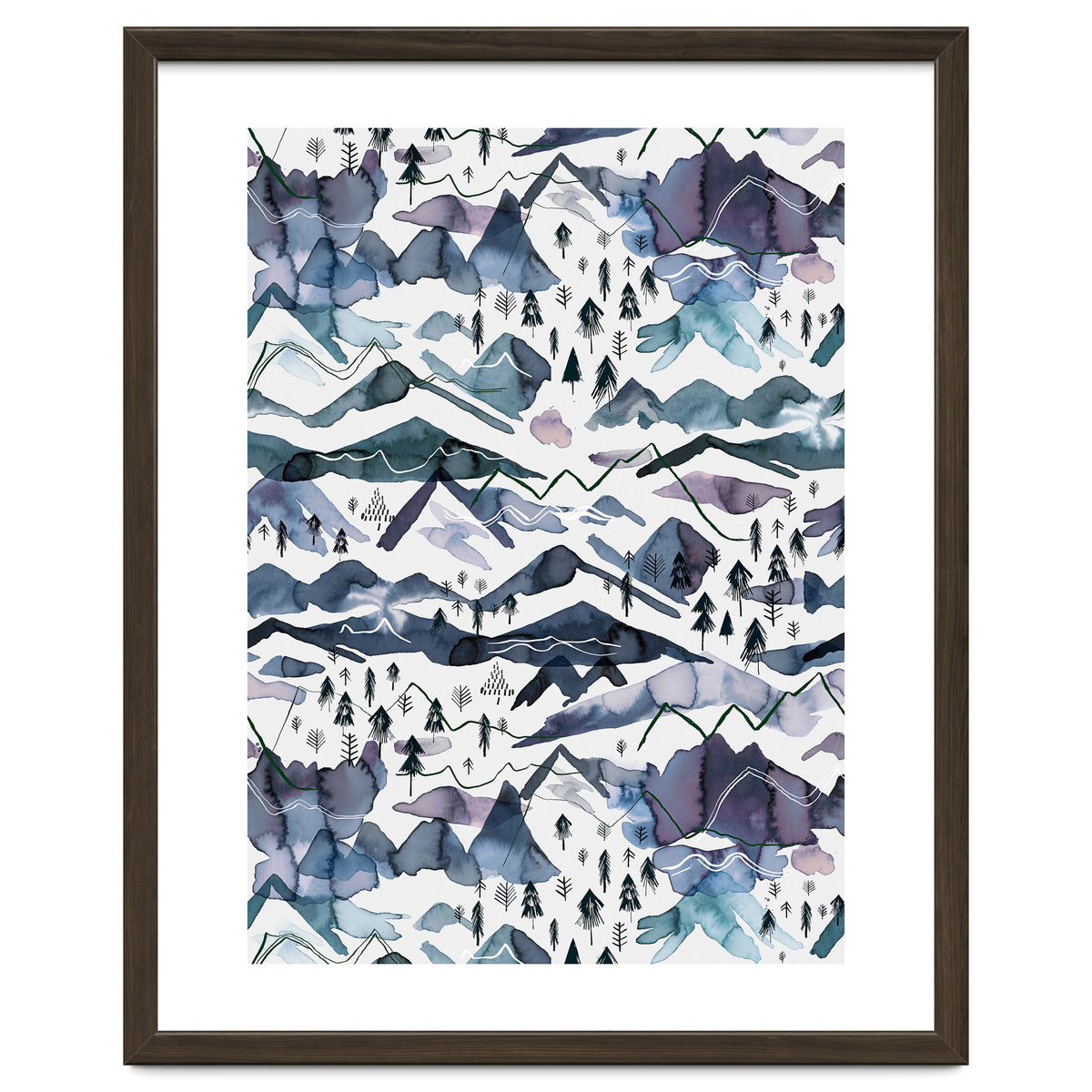 Watercolor Landscape Blue Mountains