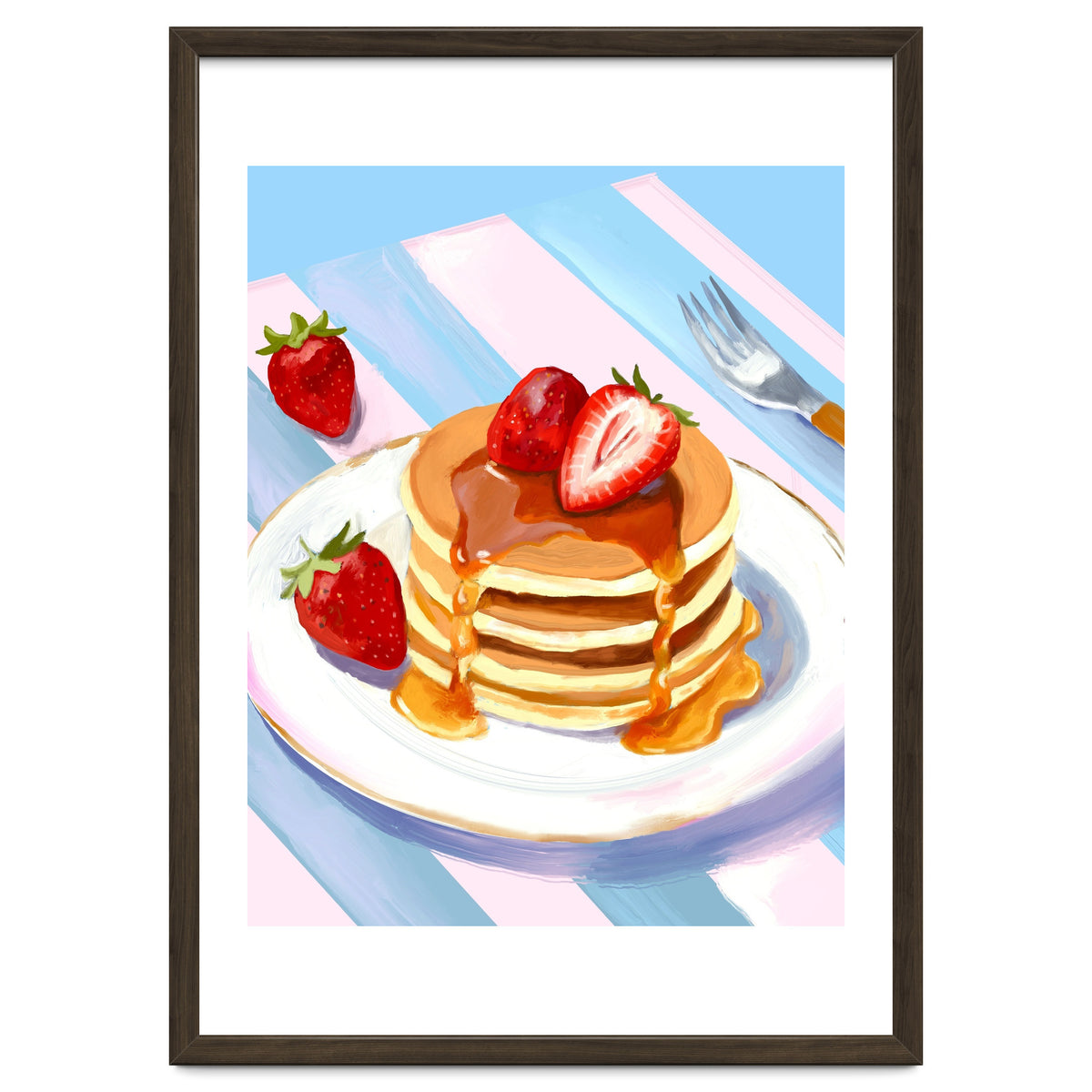 Handpainted Pancakes and Strawberries oil painting