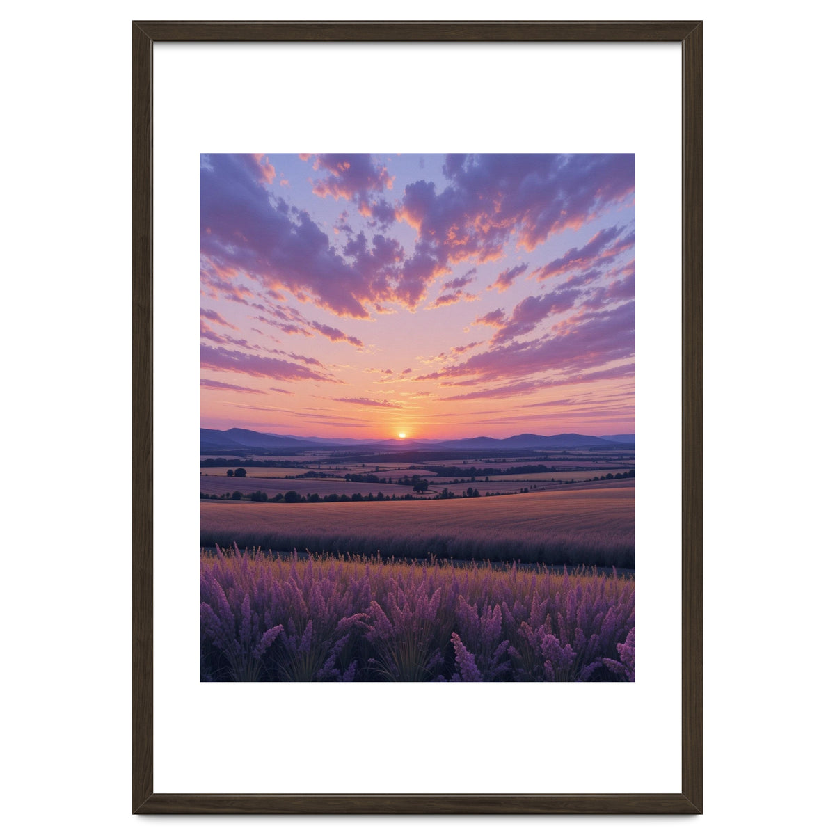 Serene Lavender Fields at Golden Hour Sunset