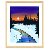 Purple Midnight, Snow River Full Moon Nature Landscape Painting, Winter Travel Adventure Places thumbnail