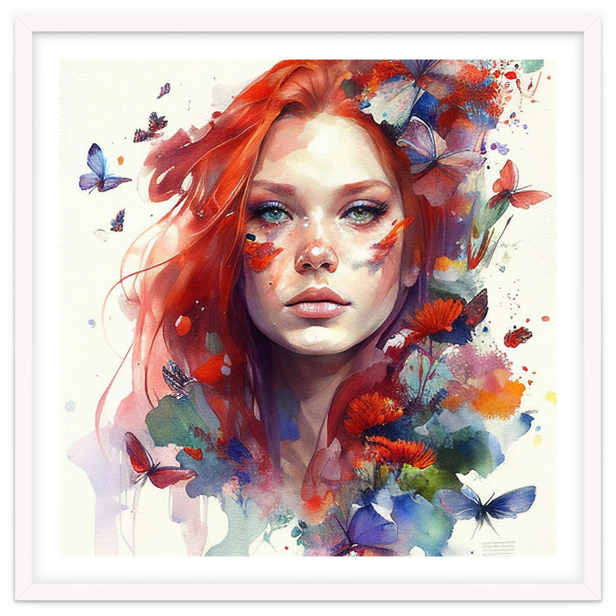 Watercolor Floral Red Hair Woman #9
