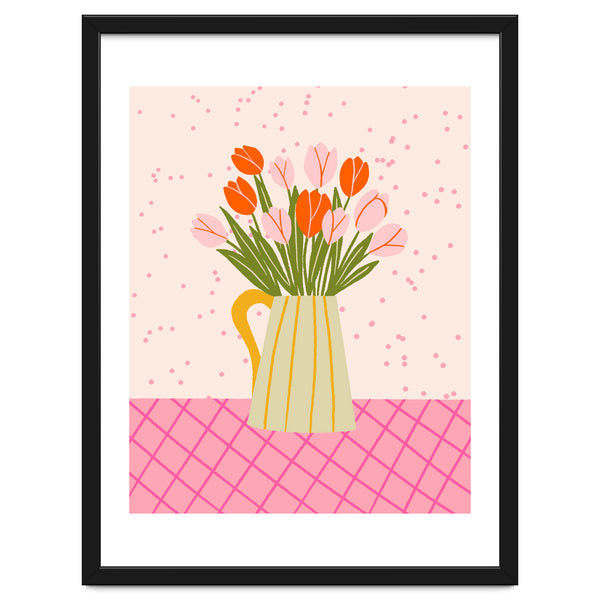 Tulips in a vase - pink and orange