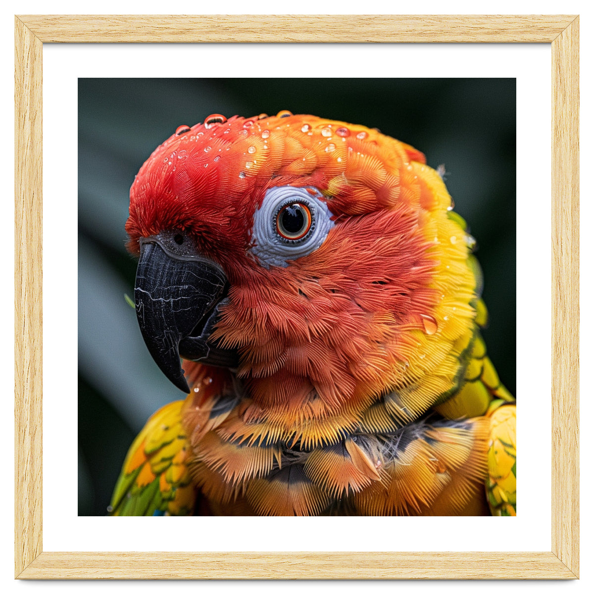 Sun Conure Parrot Bird With Water Droplets