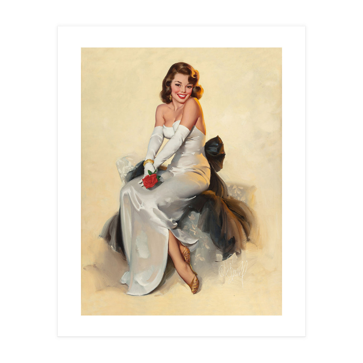 Smiling Young Woman Posing With Flower (Print Only)