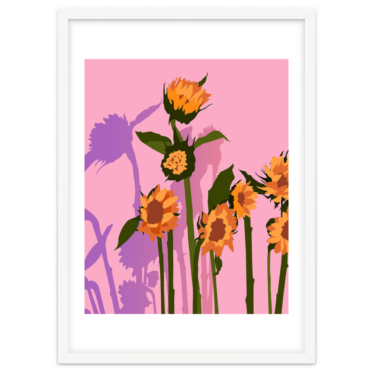 Golden Sunflowers Inside, Botanical Nature Floral Plants Painting, Blush Meadow Blossom Spring, Summer Bohemian Eclectic Positivity