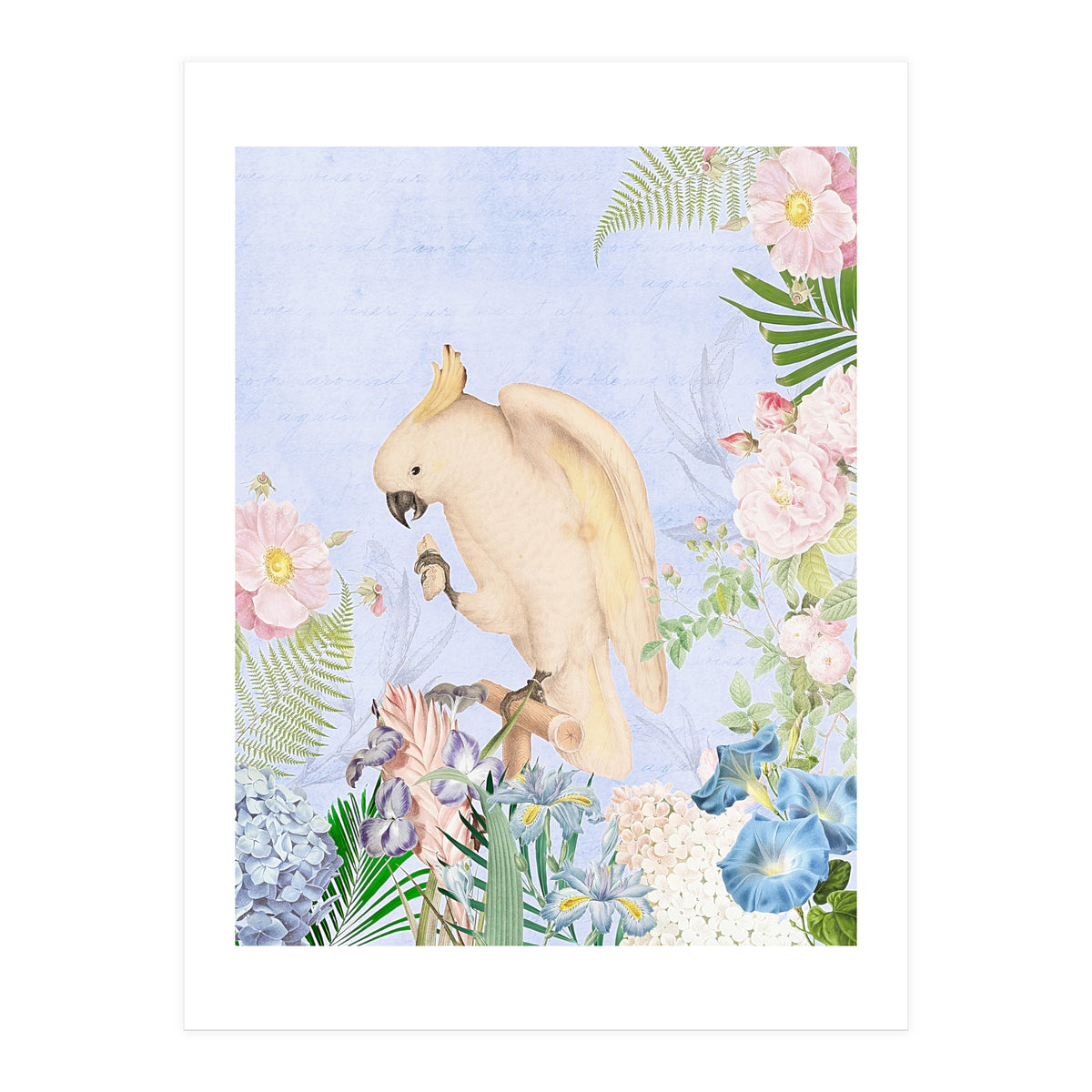 White Cockatoo In Flower Jungle  (Print Only)