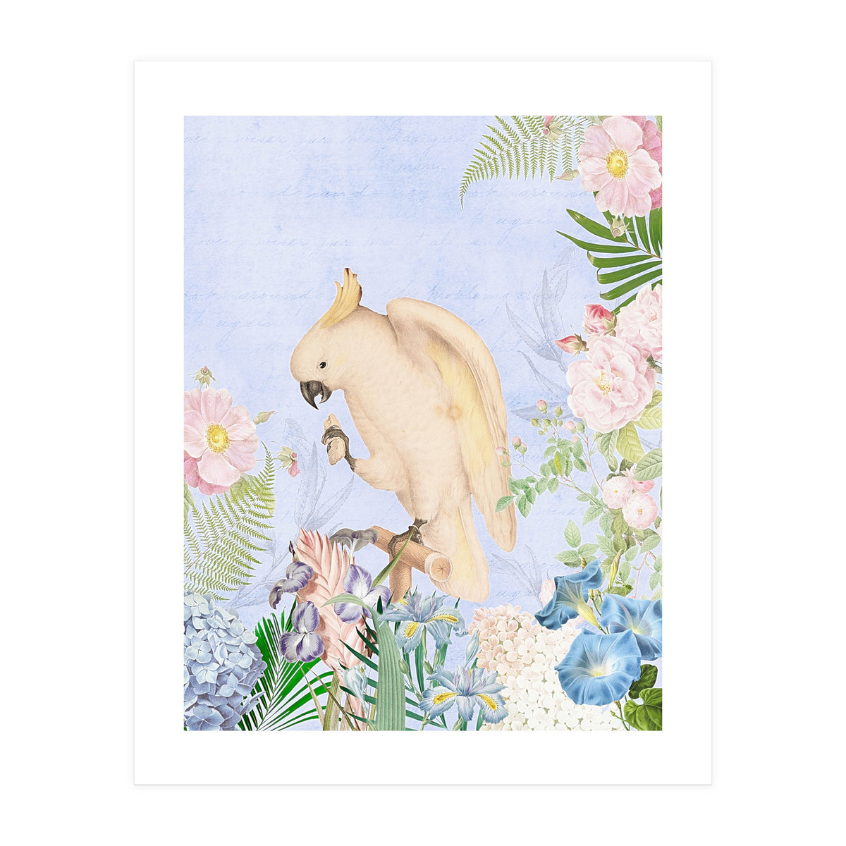 White Cockatoo In Flower Jungle  (Print Only)
