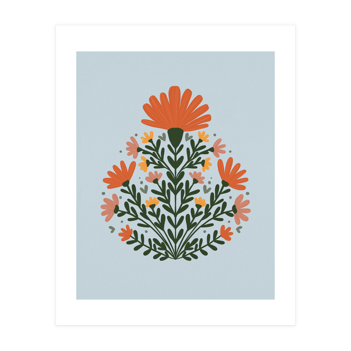 Symmetrical floral bouquet - orange and green (Print Only)