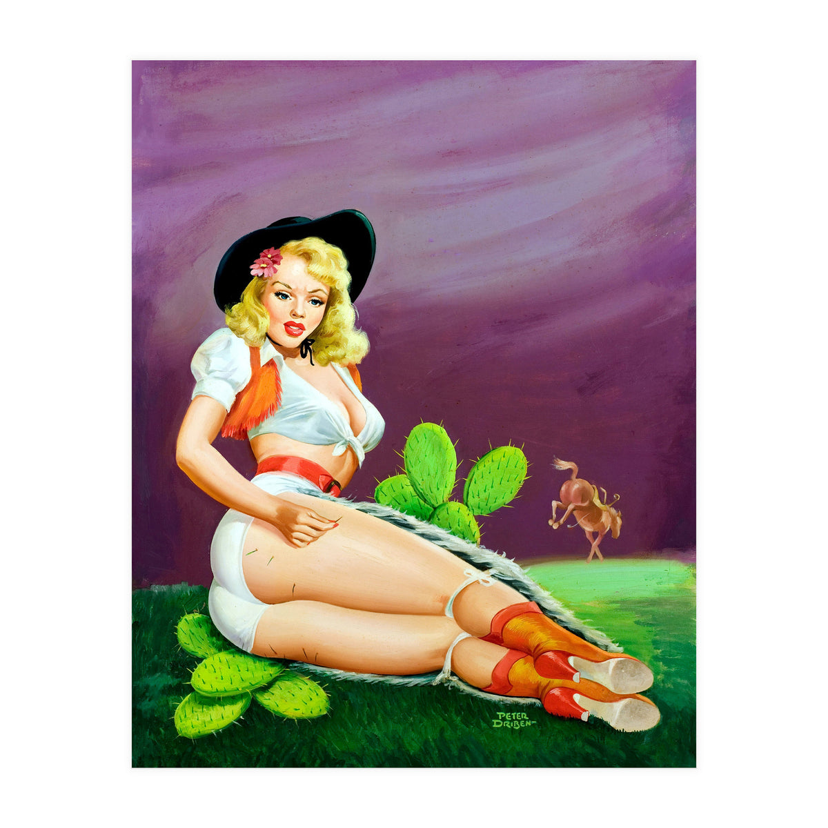 Sexy Pinup Gil Fell On Cactus From A Horse (Print Only)