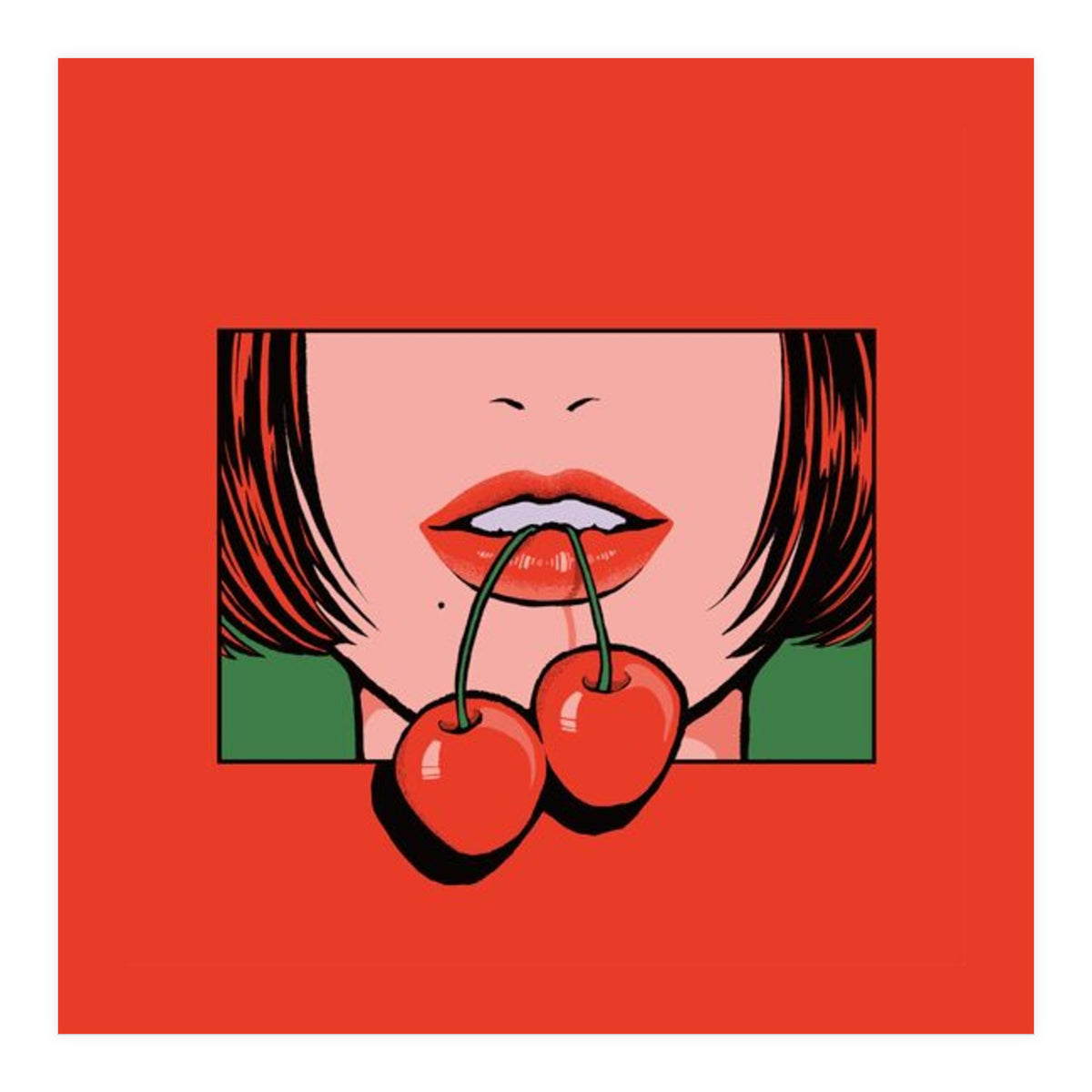 Pop Art Cherry Bold Lips With A Classic Design (Print Only)