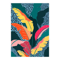 Teal & Tangerine, Botanical Nature Jungle Plants, Maximalism Eclectic Pop Of Color, Tropical Banana Leaves Bohemian Contemporary (Print Only)