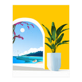 A Peek Ahead, Travel Ocean Beach Sea Tropical, Architecture Arch Boat Summer, Bougainvillea Eclectic Bohemian (Print Only) thumbnail