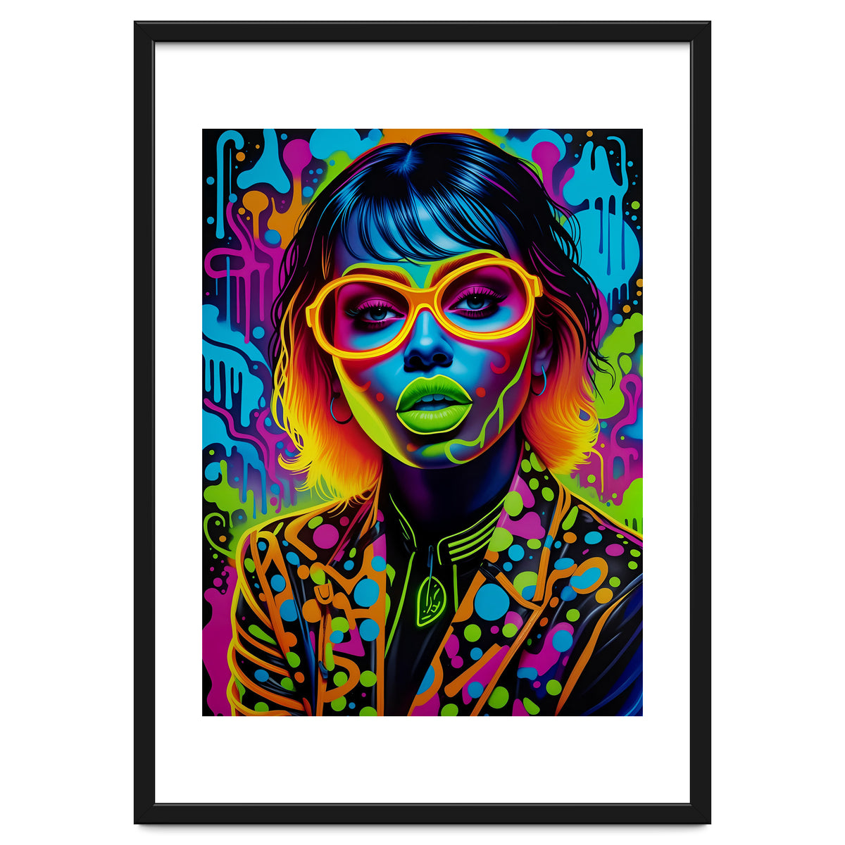 Girl In Glasses Neon Graffiti Art