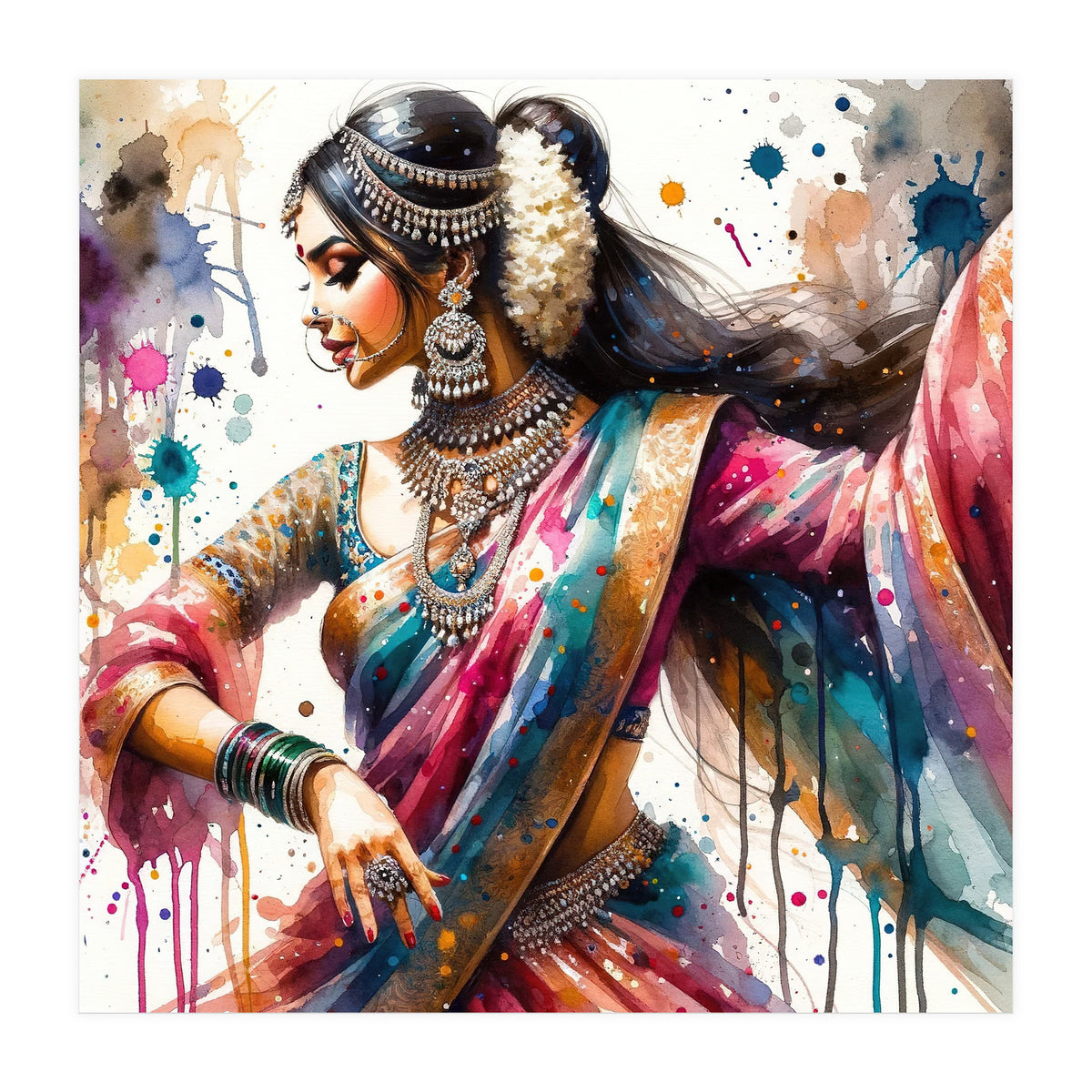 Hindu Woman Dancer With Jewelry And Sari (Print Only)