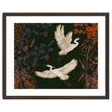 White Herons Flying Asian Art thumbnail