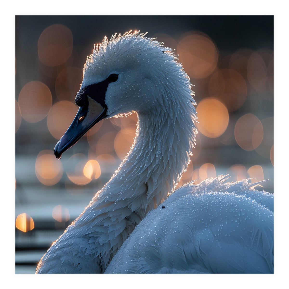 Close-up Shot of a Swan with Water Droplets (Print Only)