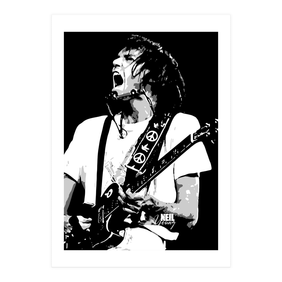 Neil Young Musician Legend in Grayscale (Print Only)