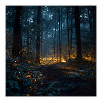 Enchanted Midnight Forest with Glowing Fireflies (Print Only)