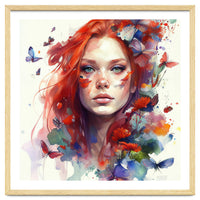 Watercolor Floral Red Hair Woman #9