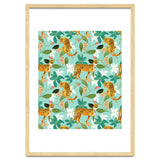 Cheetah Jungle, Wildlife Nature Wild Cats Tigers Leopard Botanical Animals Mint Quirky Illustration thumbnail