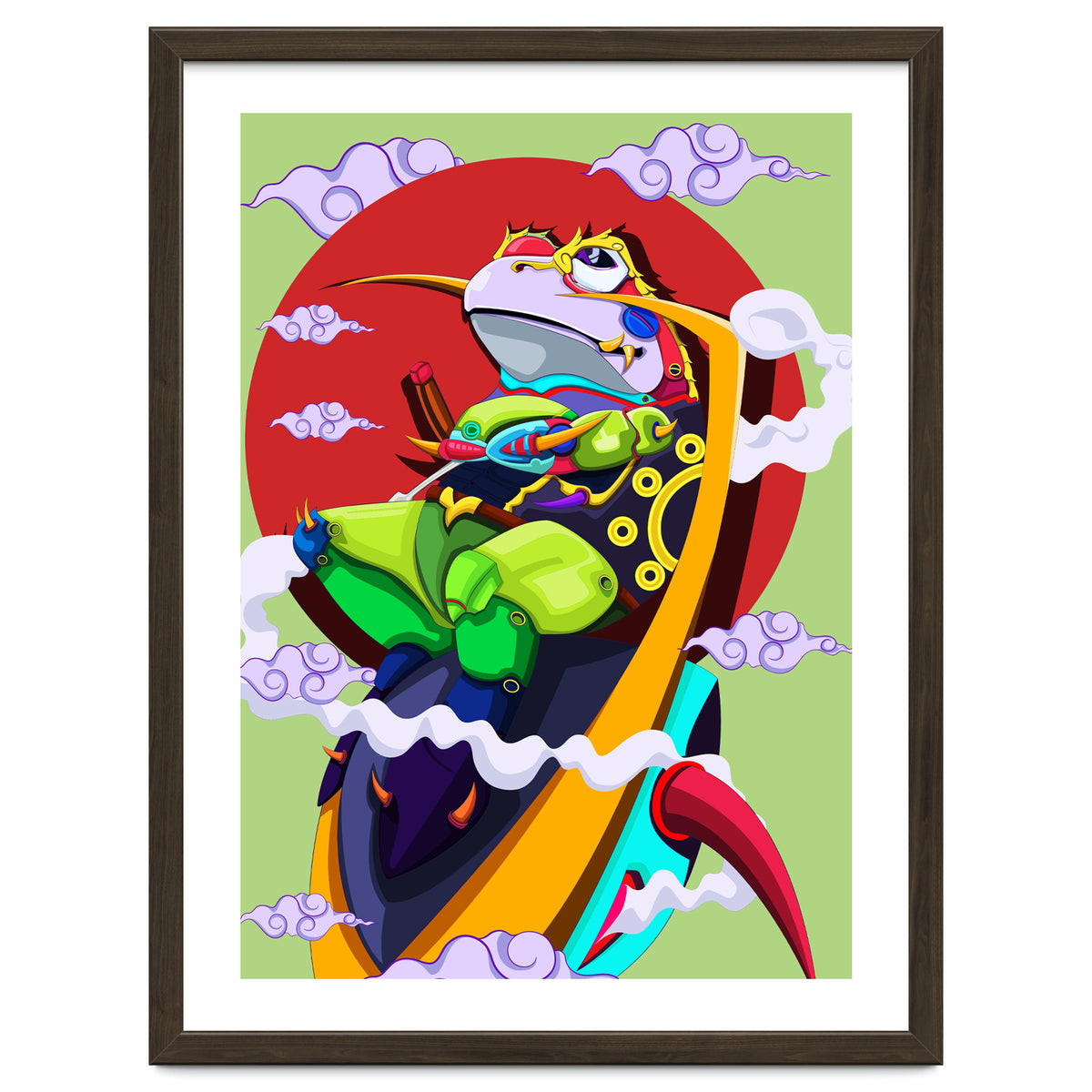 Knight Frog Cartoon Vintage Illustration