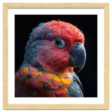 Close Up Parrot Face Red Blue Yellow Plumage thumbnail