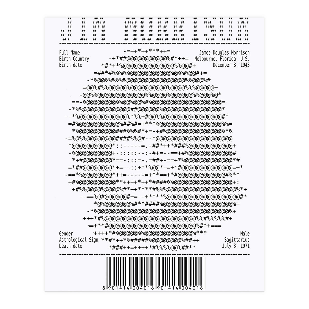 Receipt Art Jim Morrison (Print Only)